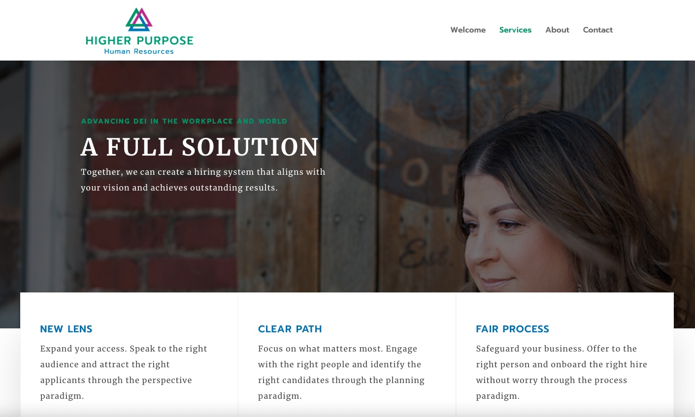 Case Study: Higher Purpose Human Resources Website Design by Elle Marketing and Events | Services Page