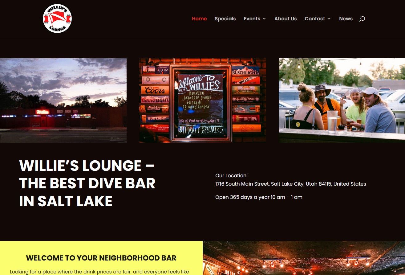 web client willies lounge home page preview