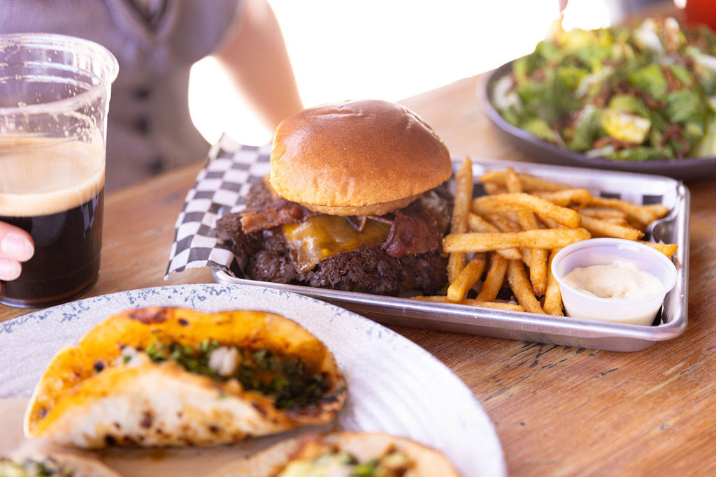 Burger and tacos photographed during an Elle Marketing and Events client photoshoot for Woodbine Food Hall.
